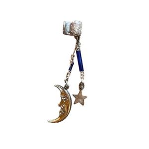 .Vintage 70s .925 Beaded Moon ands Star Ear Huggie Clip